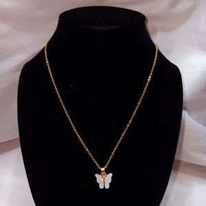 NWOT - White Butterfly and Gold-toned Necklace and Pendant